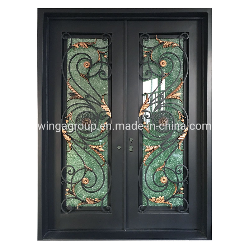 Square Custom Exterior Double Wrought Iron Steel Security Glass Door