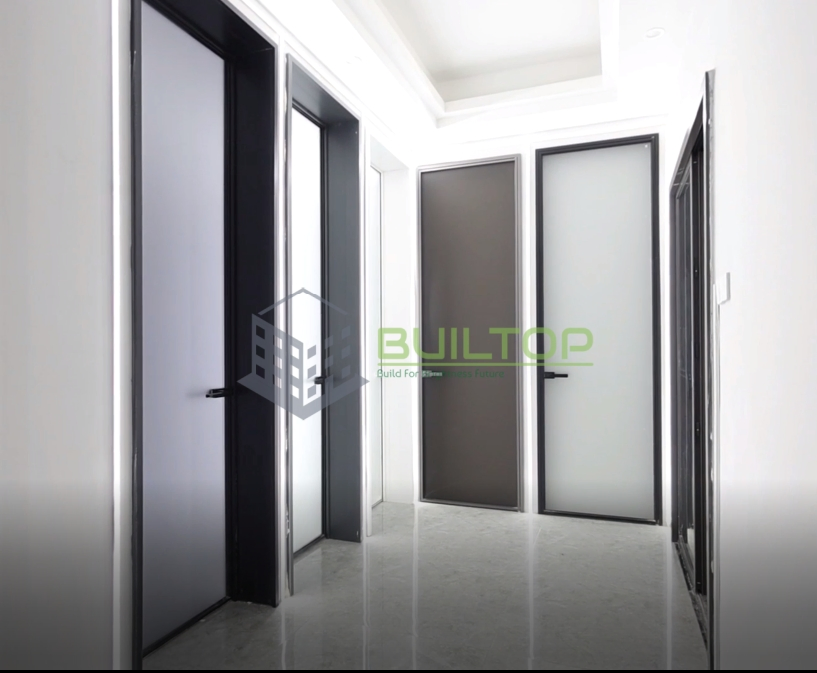 Interior Room Glass Door Aluminum Frame Black 8mm Glass Swing Door Hidden Hinge Toilet Bedroom Bathroom Hotel Glass Doors