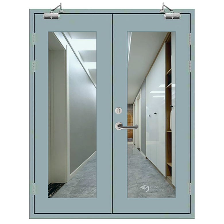 Stairway Anti Fire Glass Steel Door Access Control Fire Resistant Glazed Doors