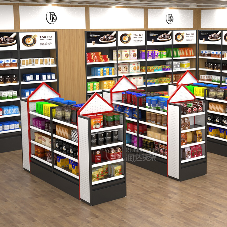 Double-Sided Runda Shelf Metal Supermarket Rack for Convenience and Grocery Stores