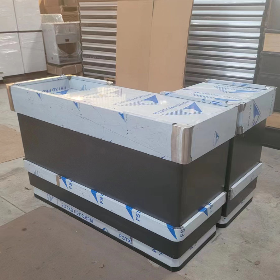 Modern Wood Supermarket Cash Counter GREY WOODEN COLOR 600*600*830mm ISO9001 Certified for Grocery Store Checkout