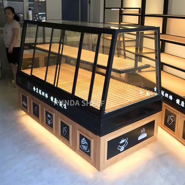 Supermarket Bakery Store Retail Single-Sided Wood Bread Display Stand Rack Light Duty Metal Shelf