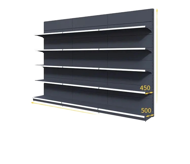 Supermarket Gondola Shelving High Quality Heavy Duty Single-Sided Display Racks Wood and Metal Material OEM Available
