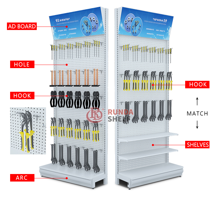 Customized Metal Supermarket Rack Light Duty Hardware Accessories Display Racks