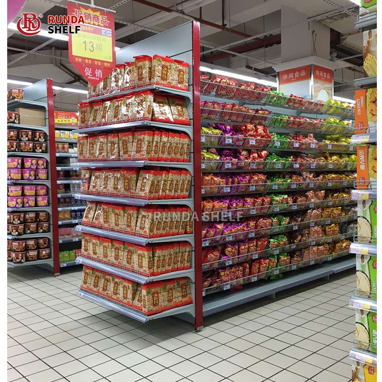 Heavy Duty Single-Sided Iron Supermarket Rack Metal Steel Grocery Store Shelving Dimensions for Iron Gondola