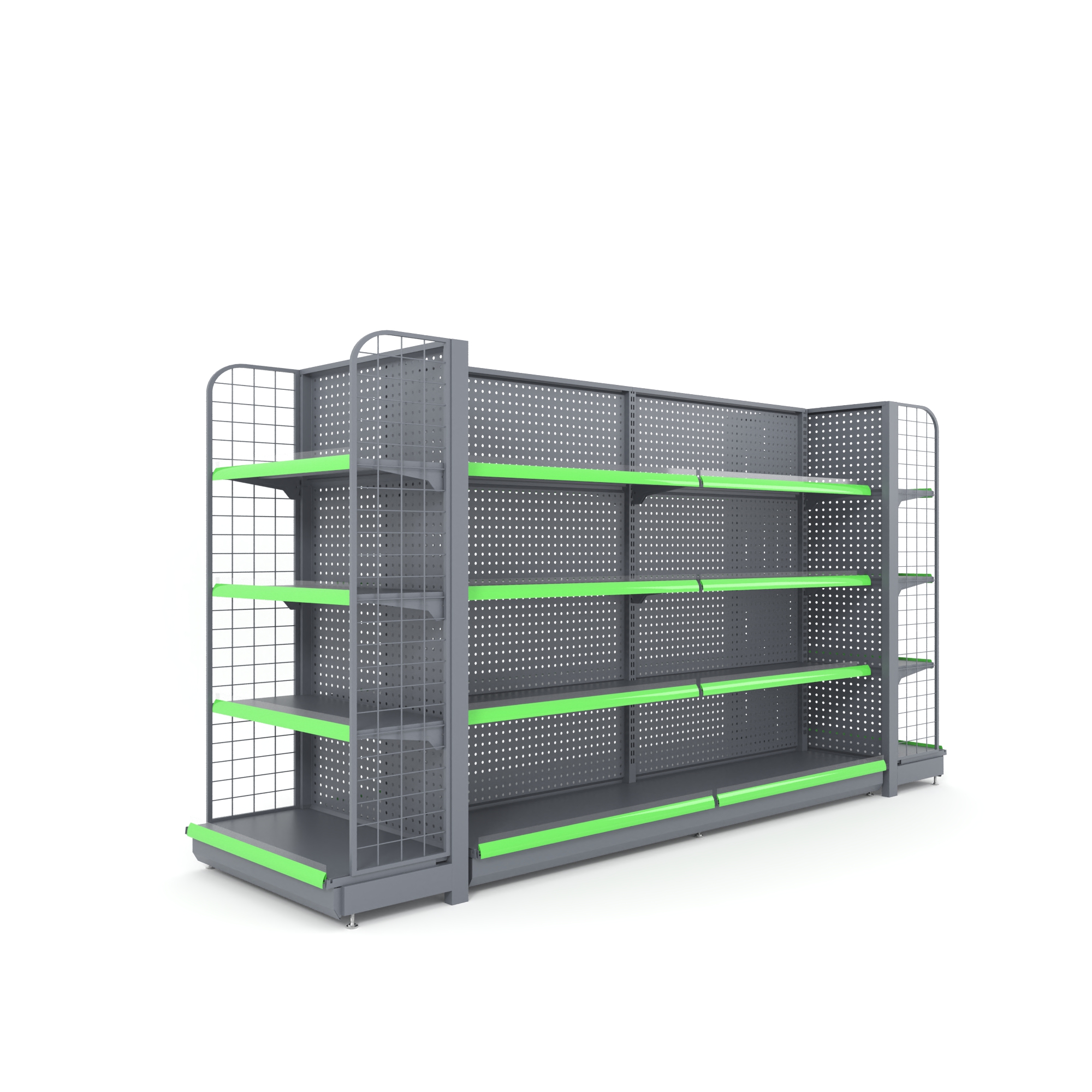 Modern Heavy-Duty Double-Sided Steel Metal Rack Display Gondola Iron Supermarket Shelves for Grocery Convenience Store Storage
