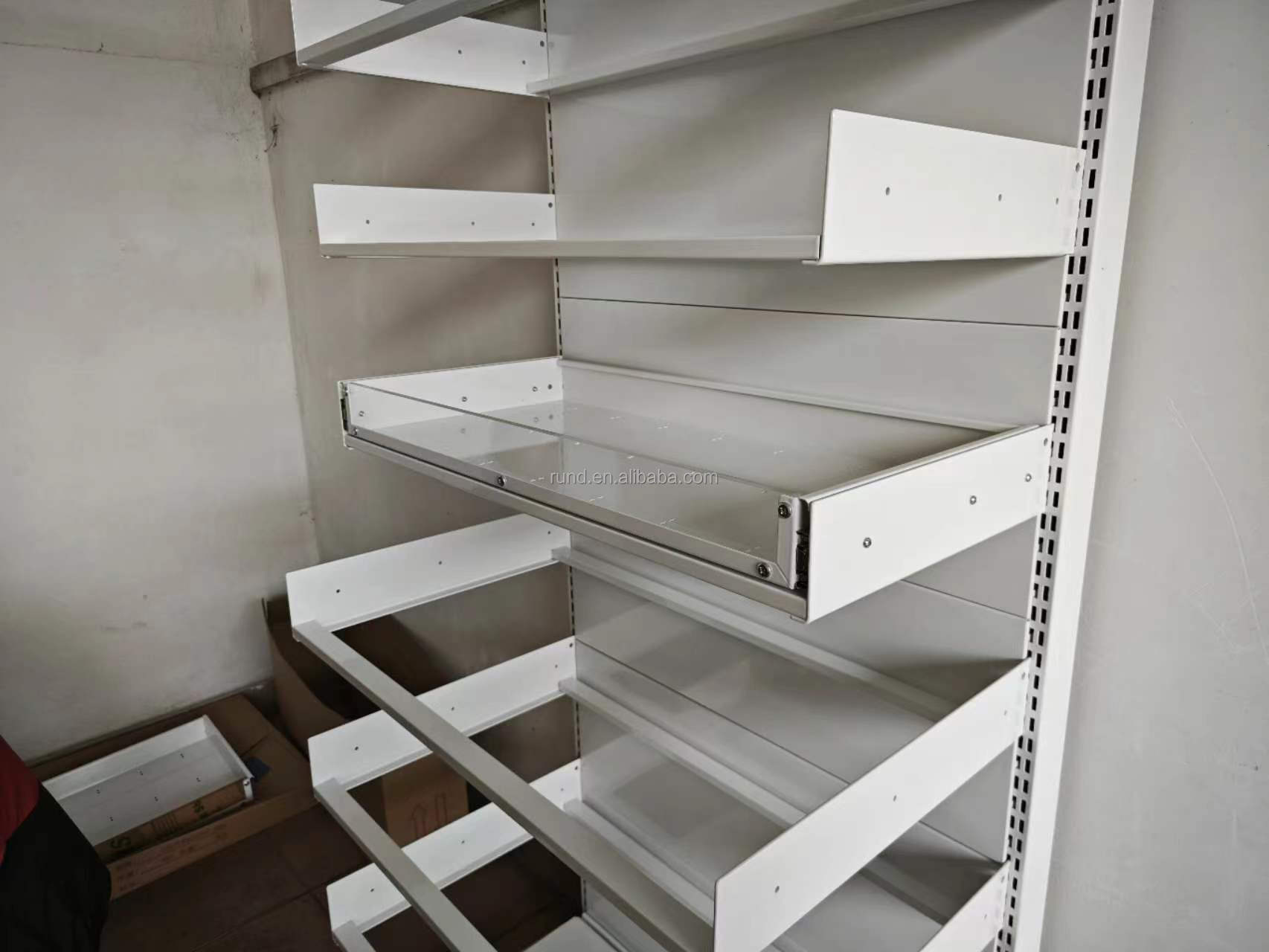 Indoor Free New Hospitals Pharmacies Shelves Customized White Pharmacy Shelves Hospital Shelves Drawer Type Medicine Tray Rack