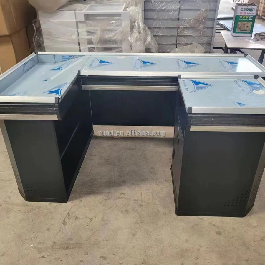 Hot Sale Checkout Counter for Supermarkets and Retail Stores Cashier Check Table with Stone Design Made of Durable MDF Wood