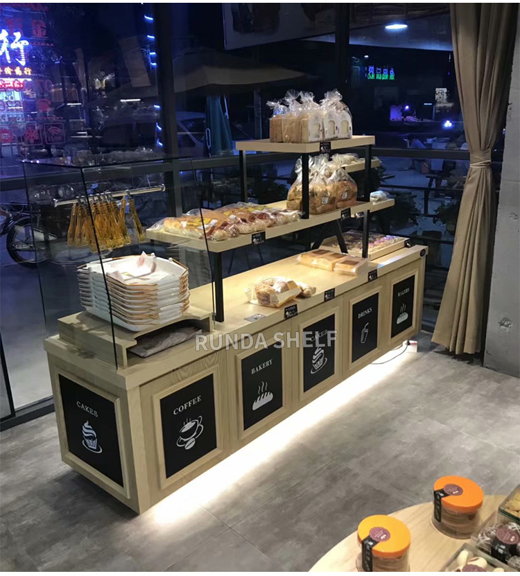 Supermarket Bakery Store Retail Single-Sided Wood Bread Display Stand Rack Light Duty Metal Shelf