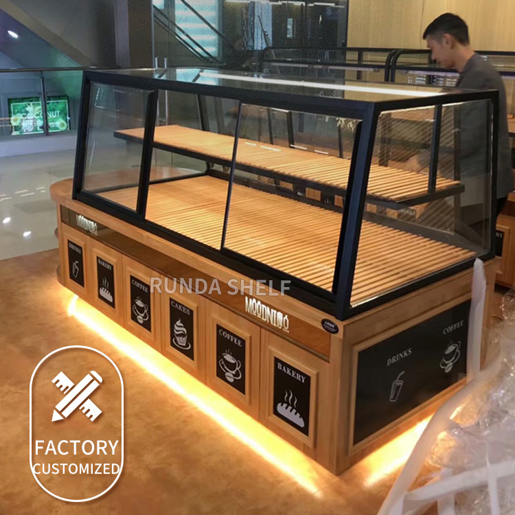 Supermarket Bakery Store Retail Single-Sided Wood Bread Display Stand Rack Light Duty Metal Shelf
