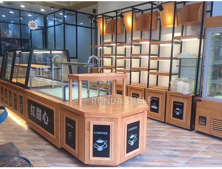 Supermarket Bakery Store Retail Single-Sided Wood Bread Display Stand Rack Light Duty Metal Shelf