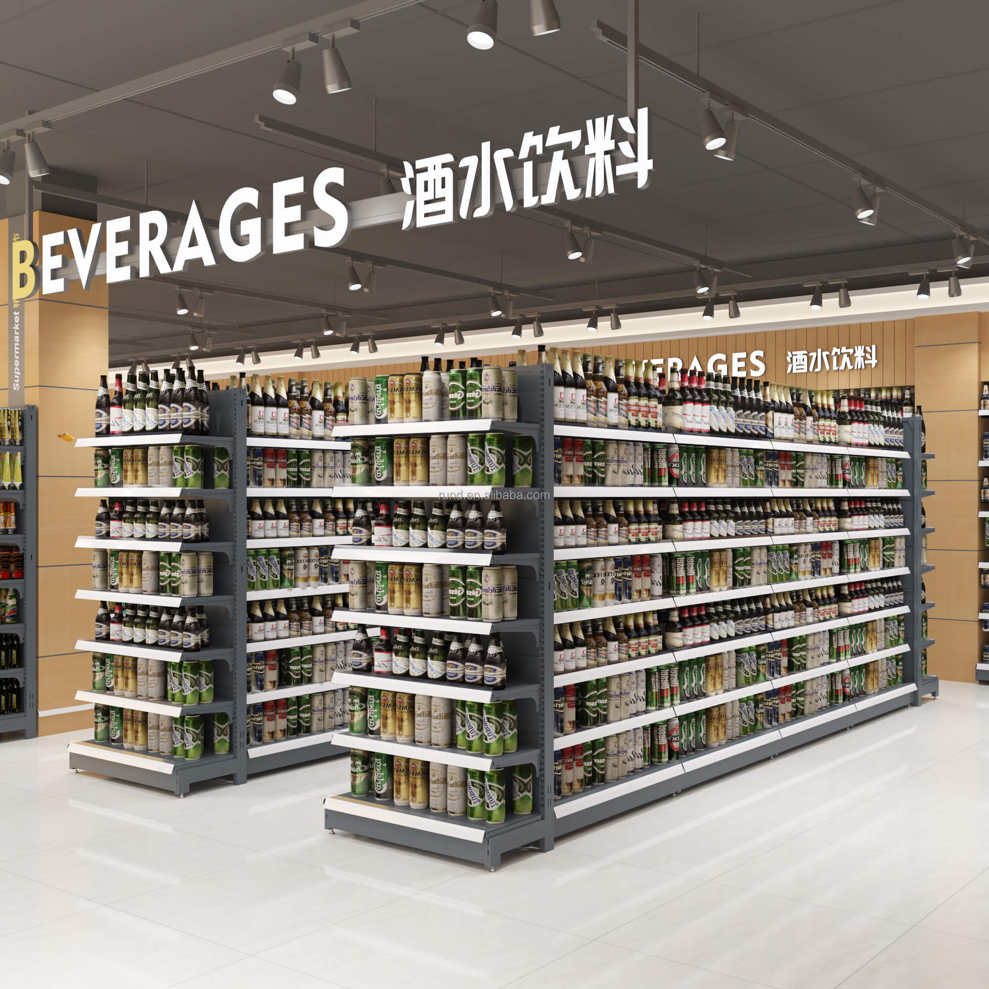 Factory Customized Heavy Duty Gondola Rack Supermarket Shelf Display Stand White Single-Sided Steel for Retail Grocery