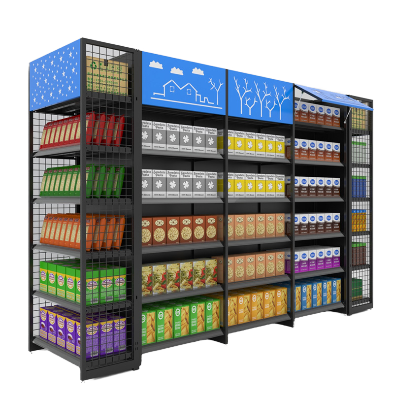 Adjustable New Four-Column Gondola Steel Display Stand From Runda Shelf Supermarket Rack for Store Use Metal/Metallic Material