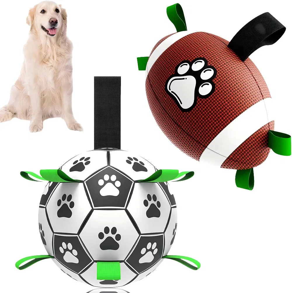 Dog Ball Toys Outdoor Soccer Dog Pet Toys Dog Soccer Ball with Nylon Straps for Indoor Outdoor Toy Games Interactive Dog Toys for Tug of War
