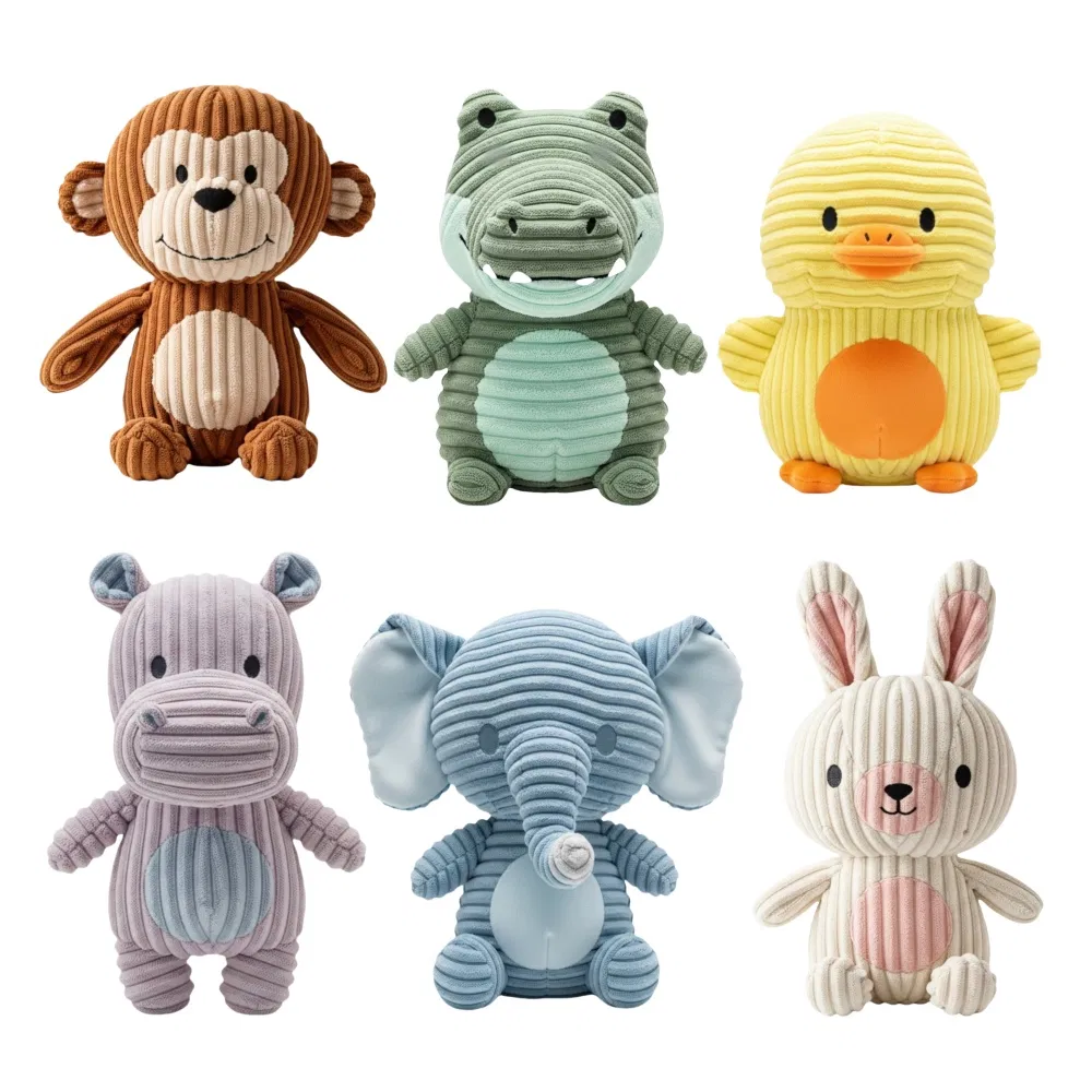 Durable Corduroy Plush Dog Toys – Animal Shapes (Rabbit, Pig, Elephant, Crocodile) – Custom Pet Chew Toys Wholesale