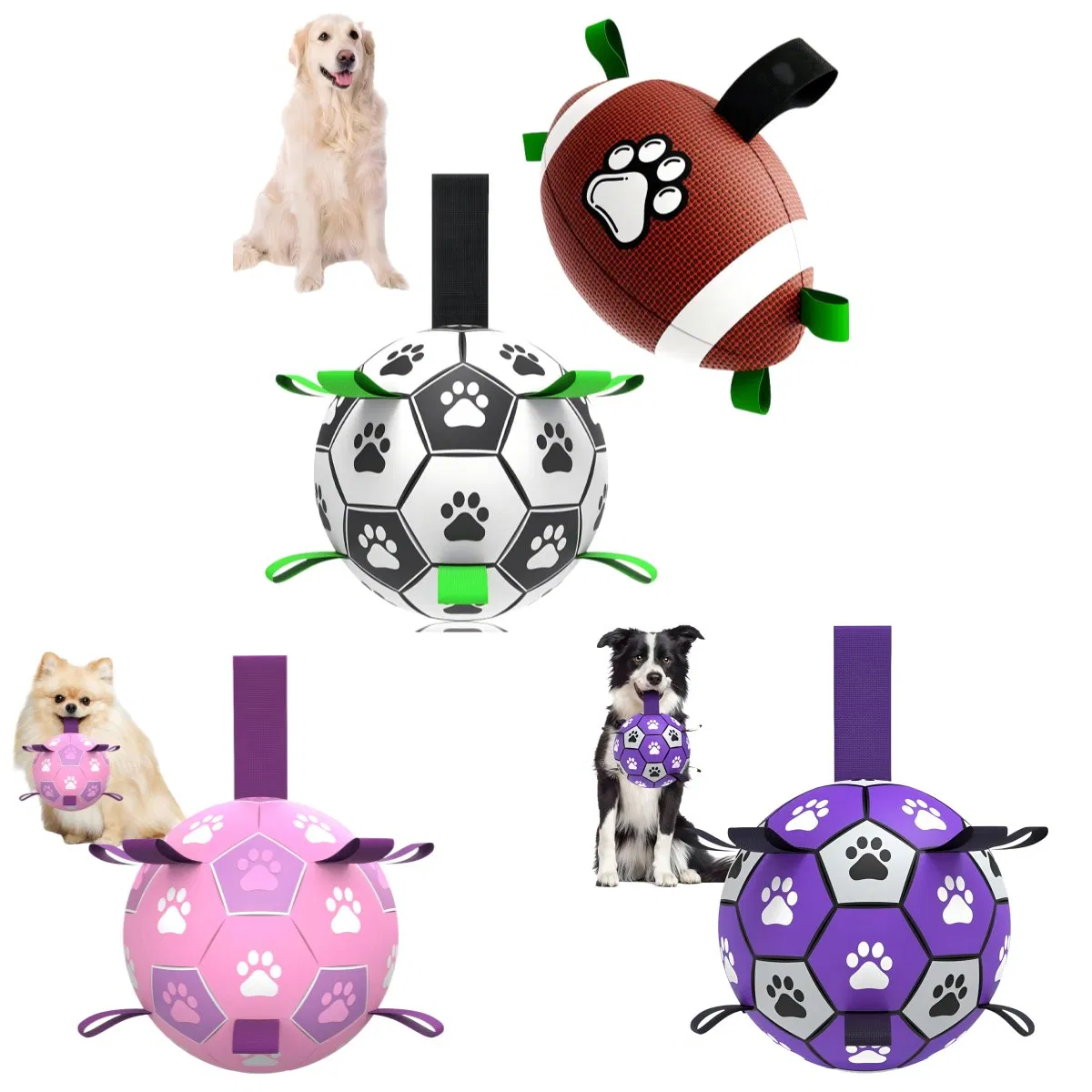 Dog Ball Toys Outdoor Soccer Dog Pet Toys Dog Soccer Ball with Nylon Straps for Indoor Outdoor Toy Games Interactive Dog Toys for Tug of War