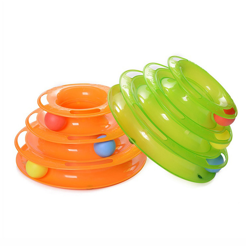 Custom Eco- Friendly Removable Training Exercise 3 Level Plastic Roller Tracks Tower Cat Ball Toy Interactive Pet Cat Toy