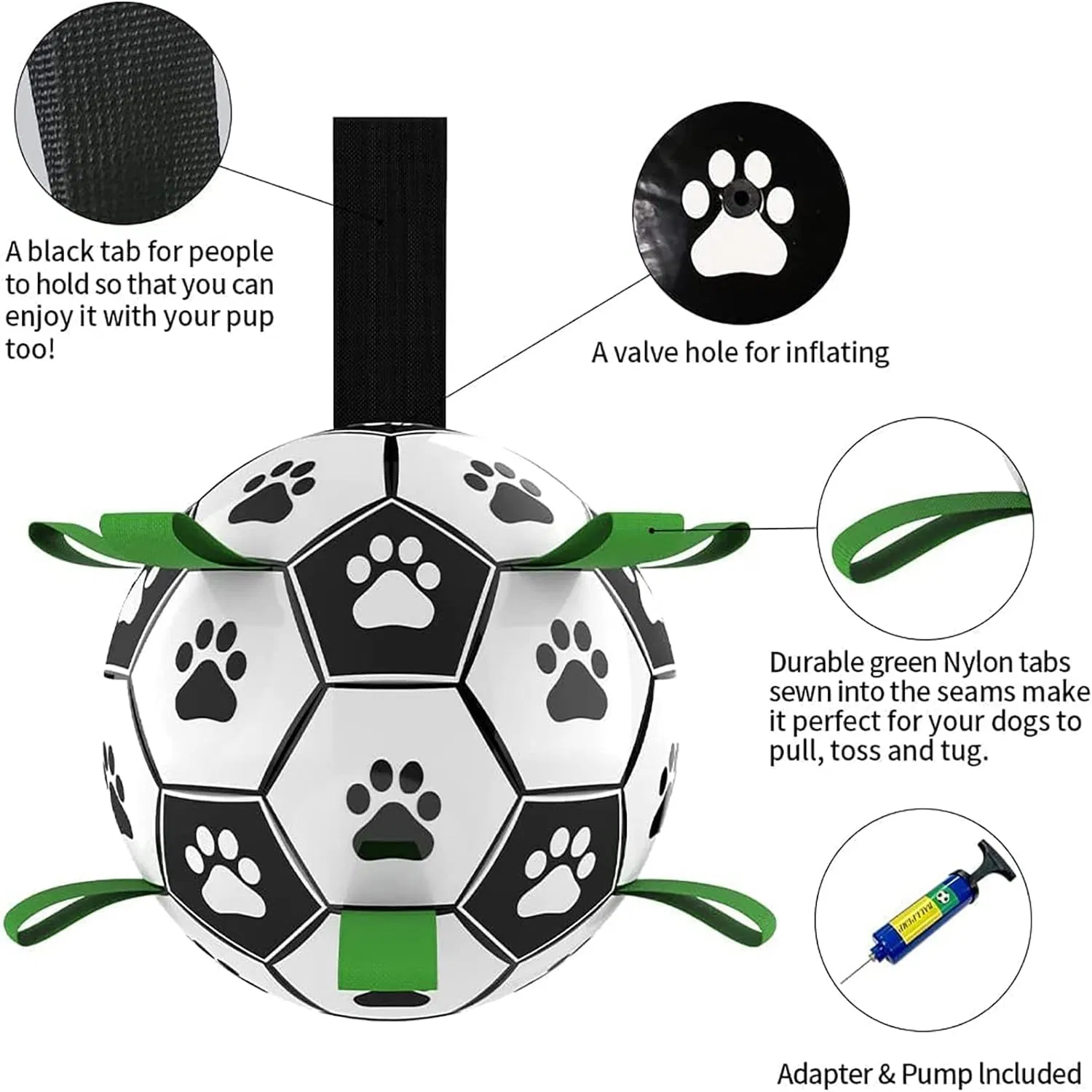 Dog Ball Toys Outdoor Soccer Dog Pet Toys Dog Soccer Ball with Nylon Straps for Indoor Outdoor Toy Games Interactive Dog Toys for Tug of War