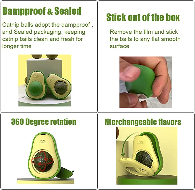 Wall Teeth Cleaning Catnip Balls Cute Rotatable Avocado Shape Pet Mint Toy