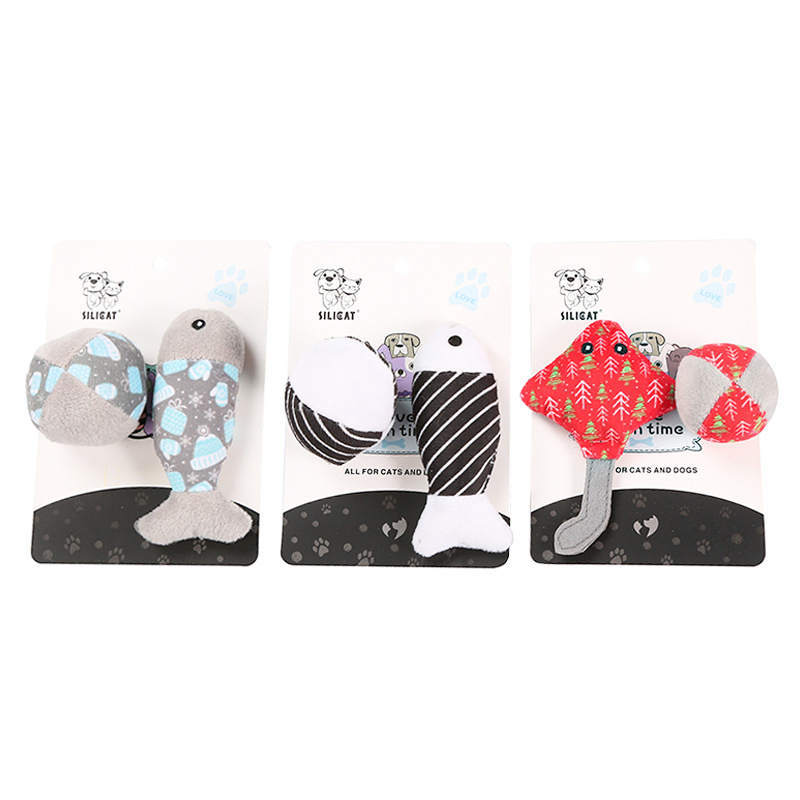 High Quality Pet Products Wholesale Plush Stuffed Catnip Mouse Fish Ball Cat Toy Set