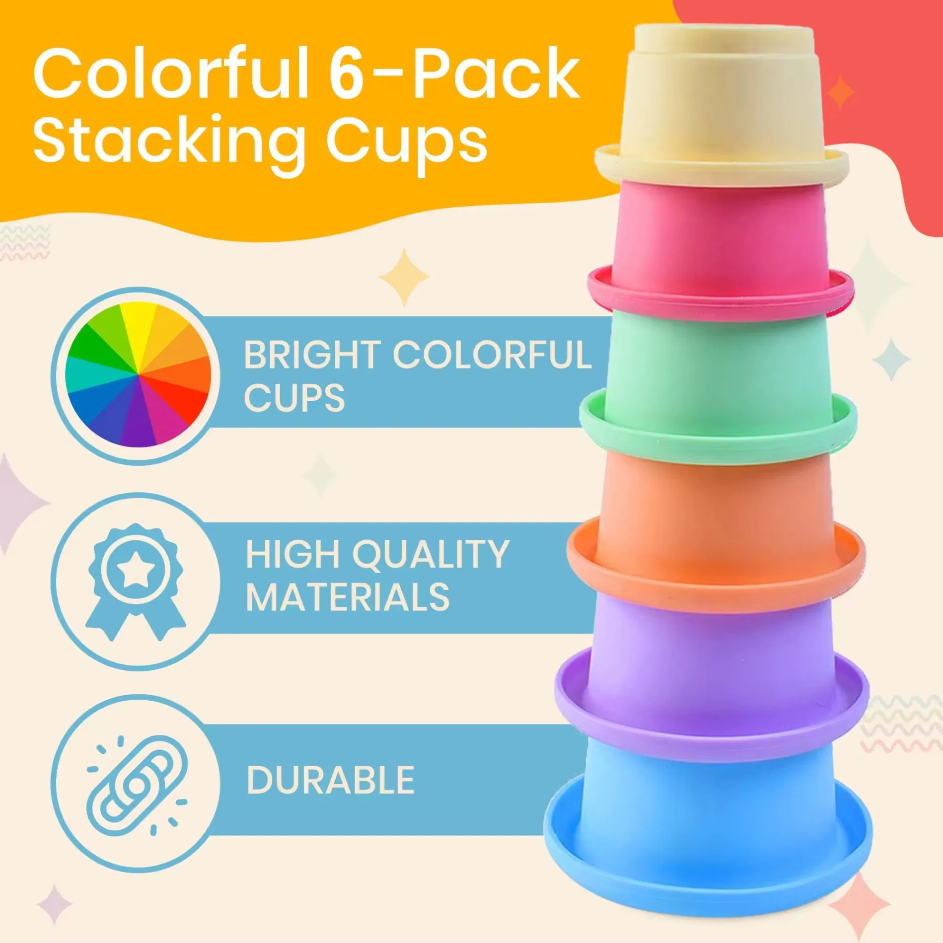 Eco-Friendly Soft TPR Baby Stacking Nesting Cups Toy Montessori Toys for Toddlers 6+ Months