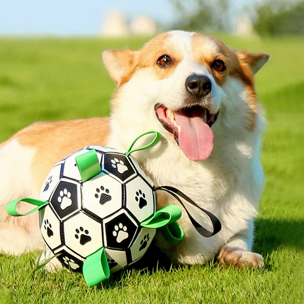 Dog Toys Interactive Pet Football Toys with Grab Tabs Dog Outdoor Training Soccer Pet Bite Chew Balls for Dog Accessories