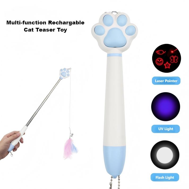 Laser Pointer Multifunctional Interactive Cats Teaser Wand Toy USB Rechargeable LED Light Pointer Pet Interactive Toy Pet Supplies Teaser Stick with 5 Patterns
