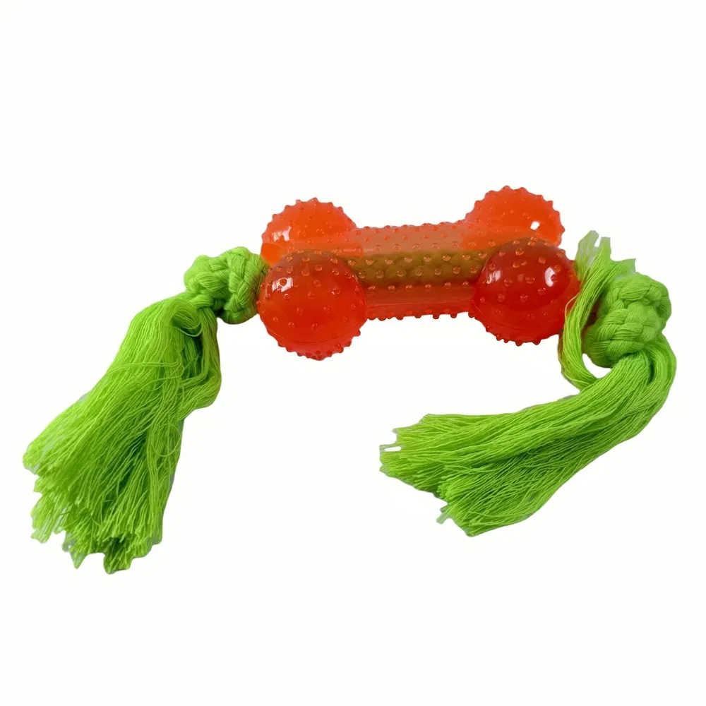 Multi-Textured Bone Pet Toy with Threading Rope for Dental Exercise