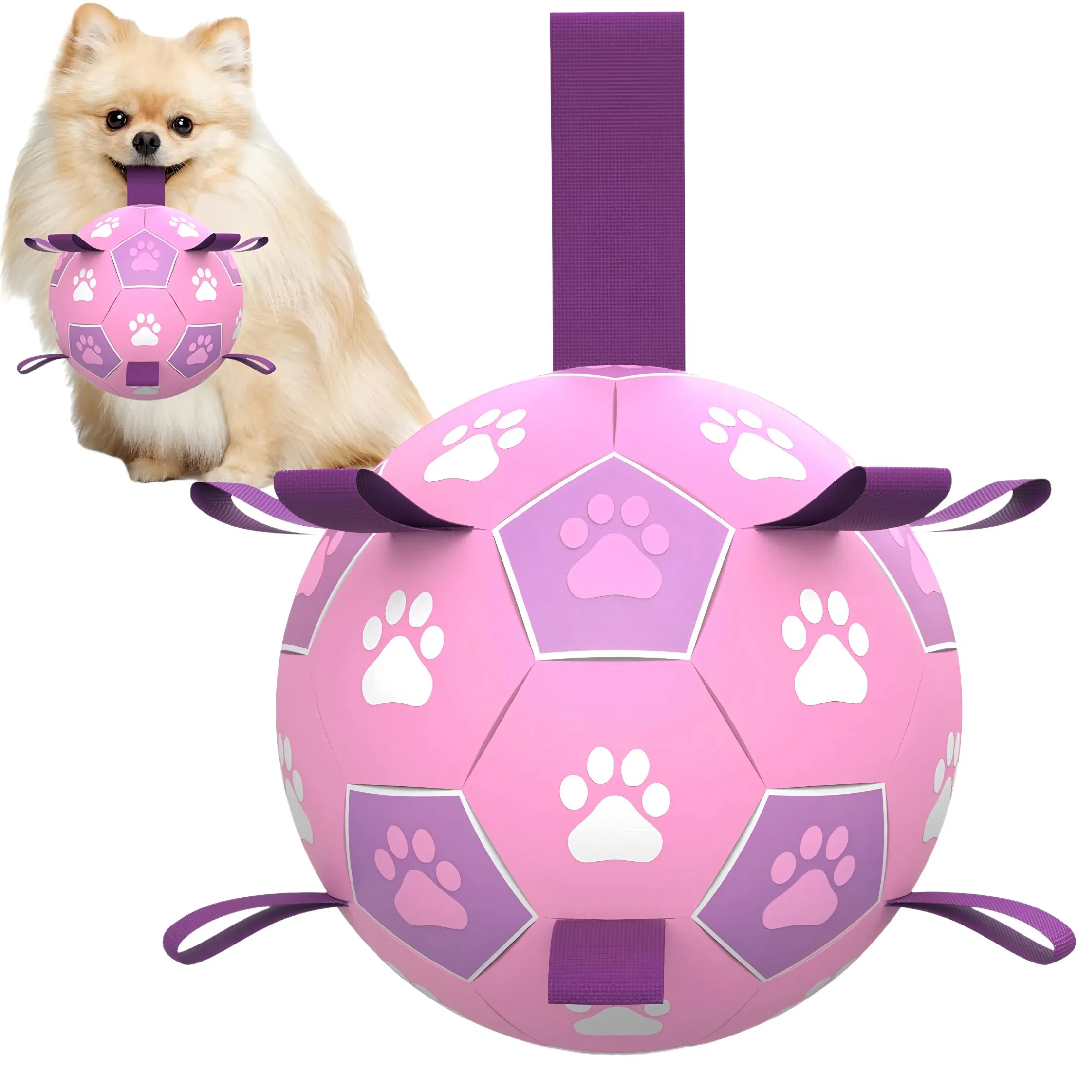 Dog Ball Toys Outdoor Soccer Dog Pet Toys Dog Soccer Ball with Nylon Straps for Indoor Outdoor Toy Games Interactive Dog Toys for Tug of War