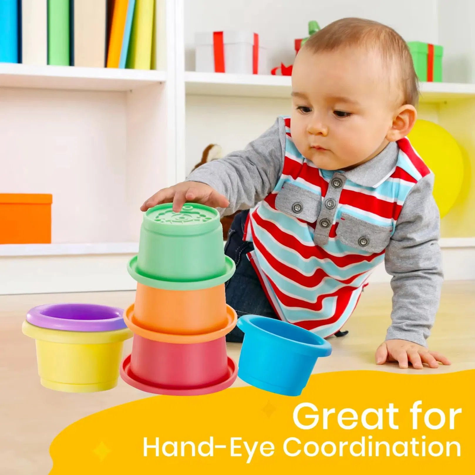 Eco-Friendly Soft TPR Baby Stacking Nesting Cups Toy Montessori Toys for Toddlers 6+ Months