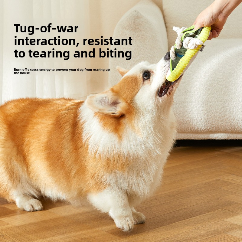 Custom Wholesale Pet Plush Stuffed Interesting Shoe Shape Dog Chew Squeaky Toy with Cotton Rope