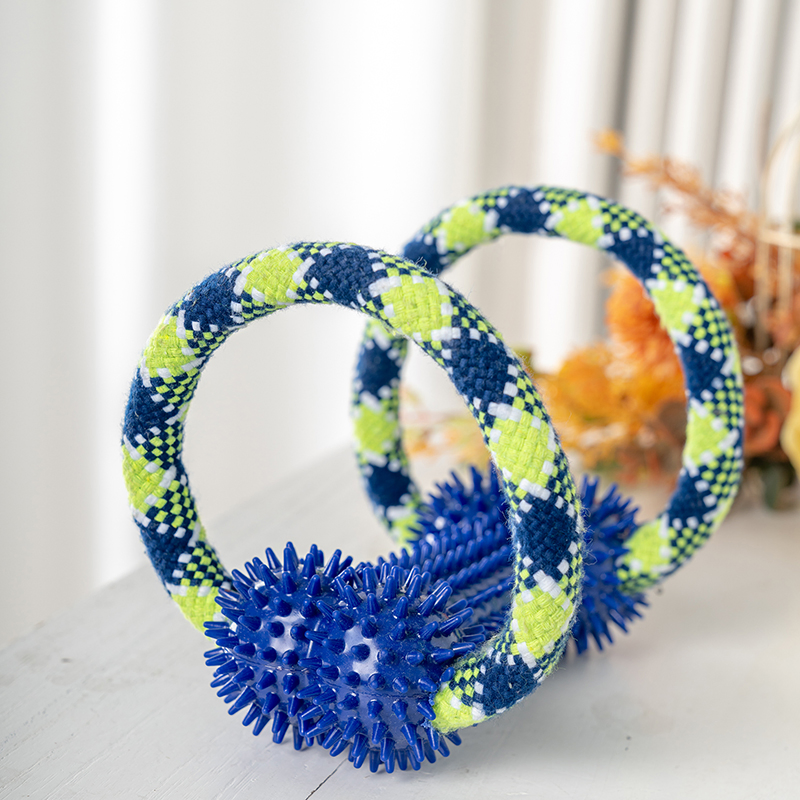 Rena Pet Dental Cleaning Chew Resistant Non-Toxic Strong Durable Cotton Rope with TPR Dog Toy