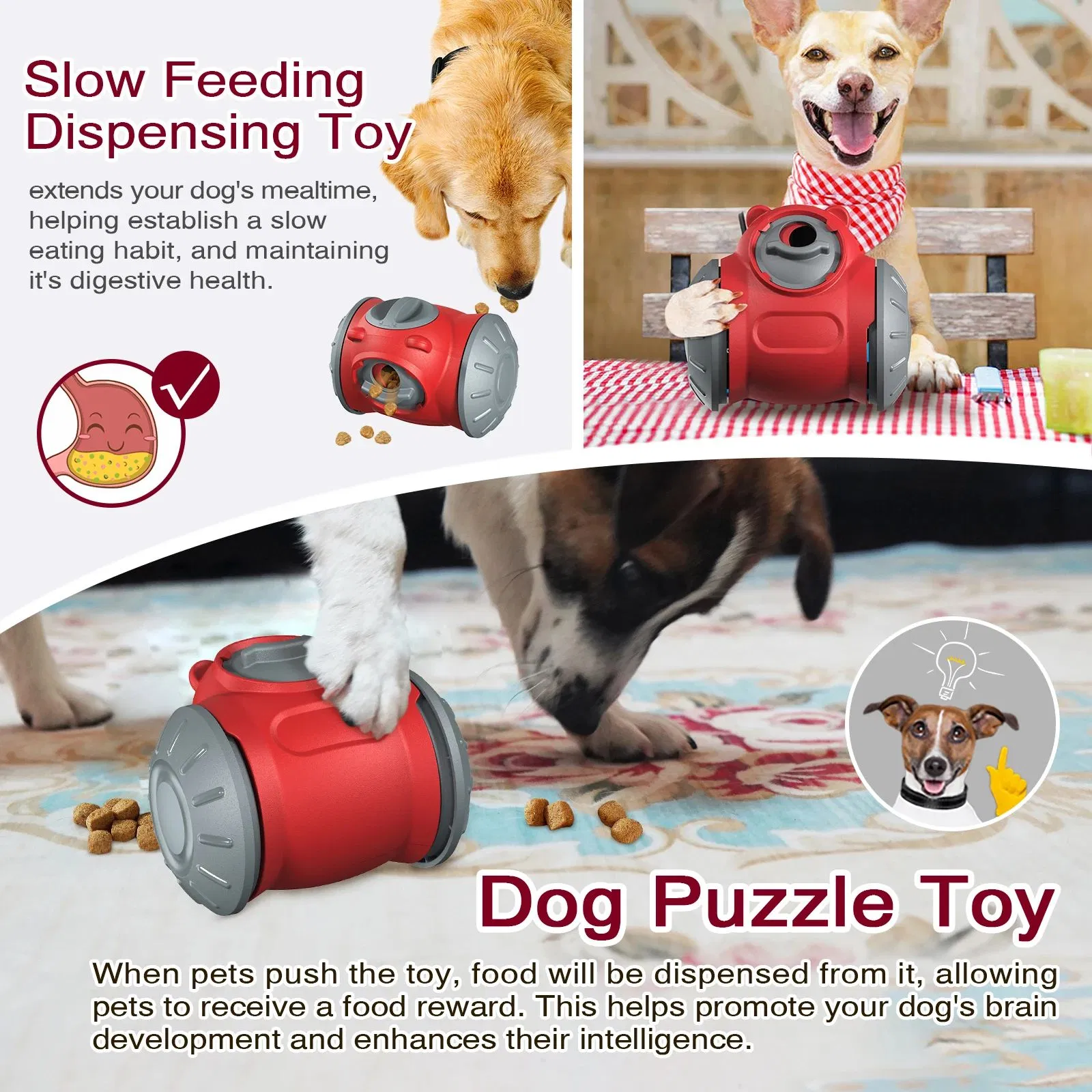 Pet Toys Products Dog Slow Feeder Toys Interactive Puzzle Durable Dog Food Dispenser Metal Treat Stimulation Chase Rolling Puppy Dog Toys