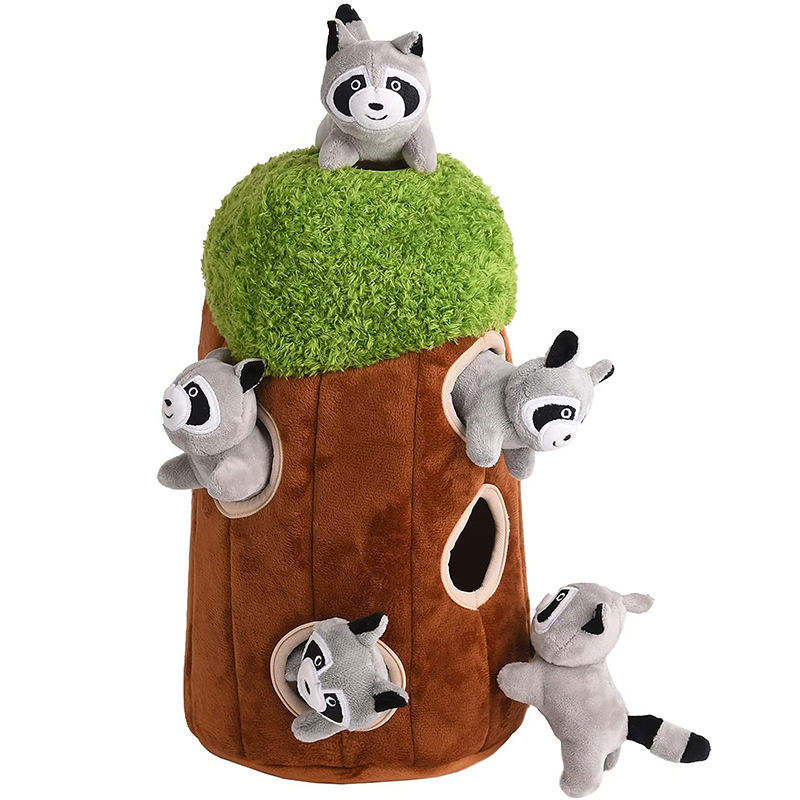 Best Selling Plush Toy Hole with Animals Squeaky Interactive Pet Tree Toy