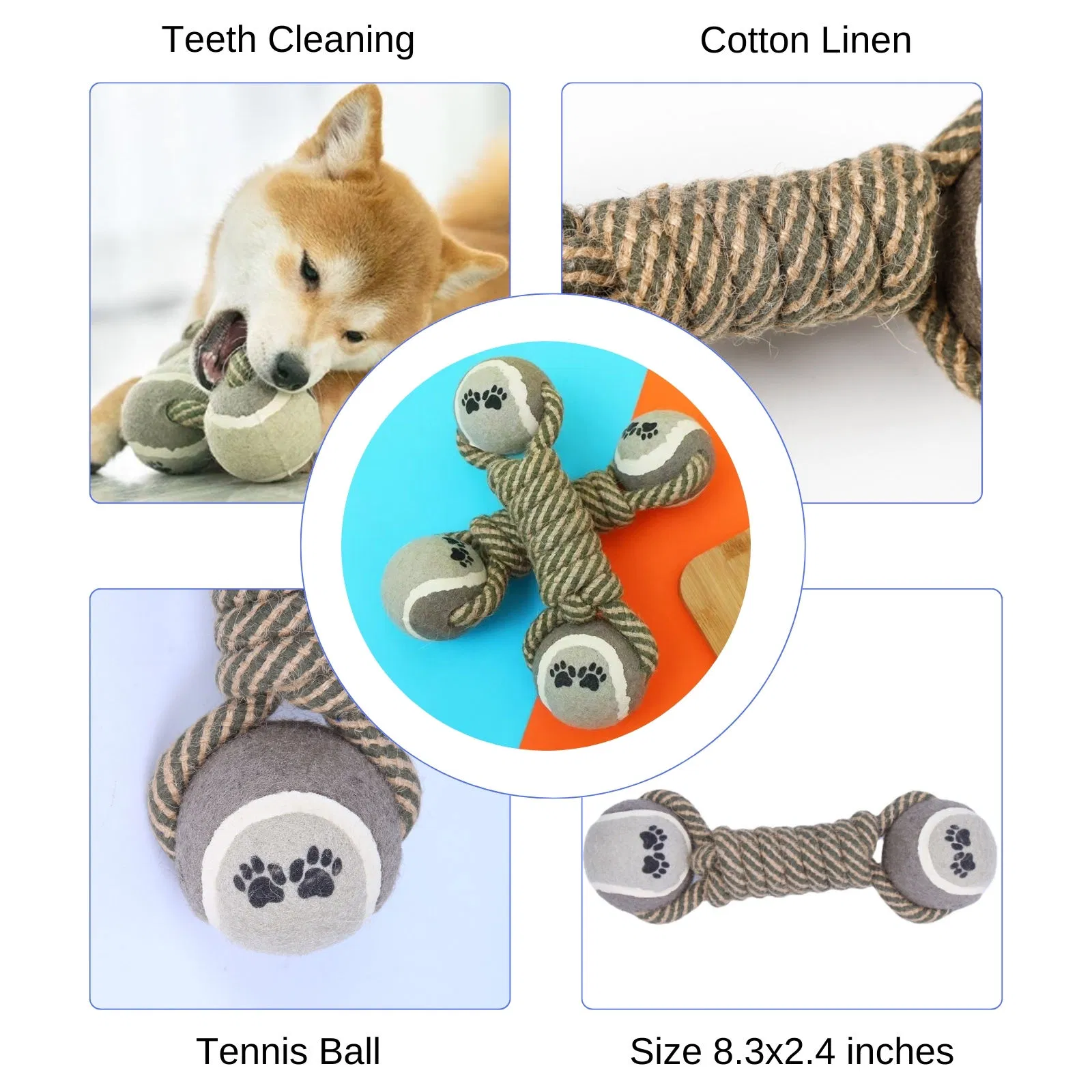 Wholesale Pet Toy Custom Interactive Dumbbell-Shaped Rope Ball Dog Teething Toy Pet Chew Toys