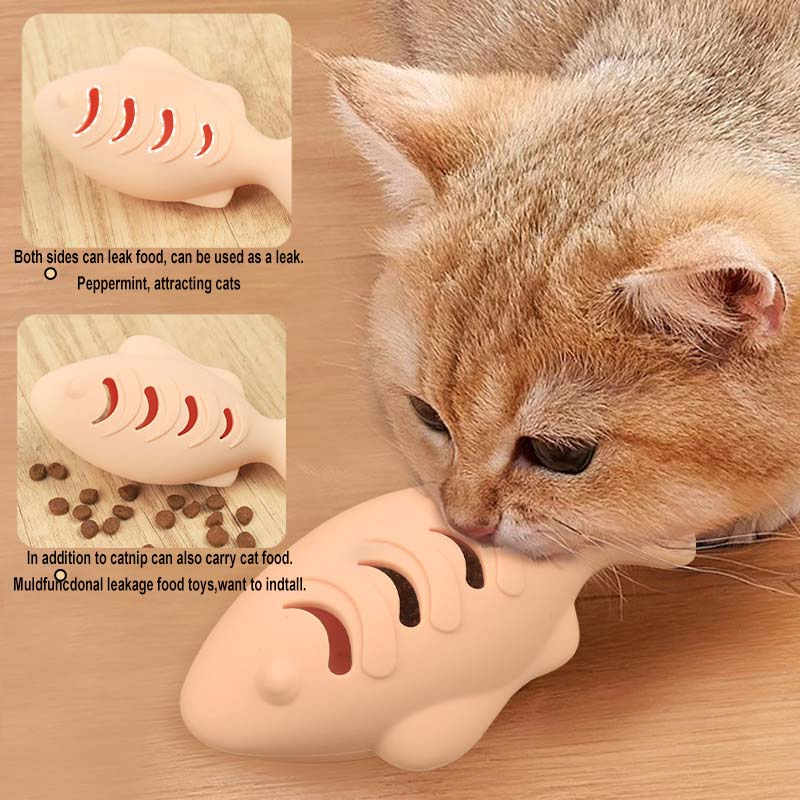 Cat Toothbrush Toy, Cat Toothbrush Fish Chew Toys with Catnip Interactive Cat with Silicone Pet Toy Cat Teeth Cleaning Brush Molar Stick for Cat Gift