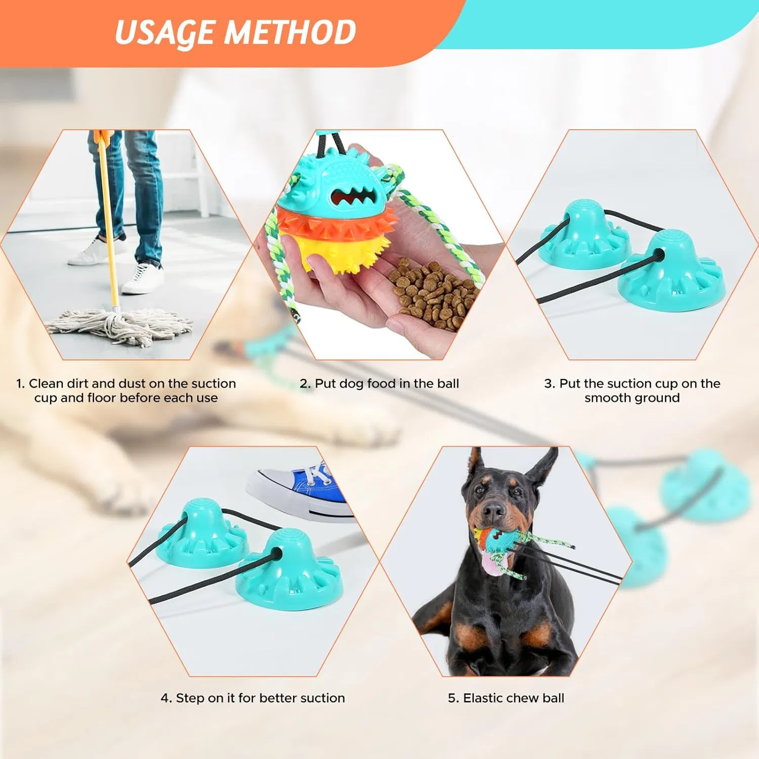 Dog Squeaky Ball Toy Dog Chew Toy with Suction Cup Puppy Teething Food Dispensing Ball Self Play Rope Tug Teeth Cleaning Pet Dog Toys