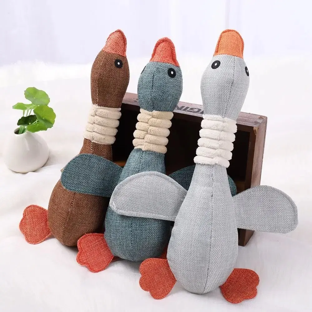 Soft Duck Shaped Pet Plush Toys Linen Fabric Safe Durable Dog Chew Interactive Playthings Molar Relieve Boredom for Home Use