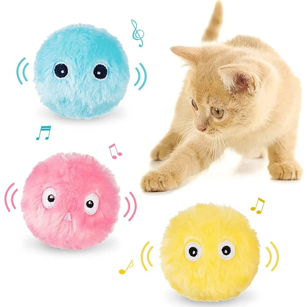 Smart Cat Toys Interactive Ball Plush Electric Catnip Training Toy Kitten Touch Sounding Pet Product Squeak Toy Ball Cat Supplie