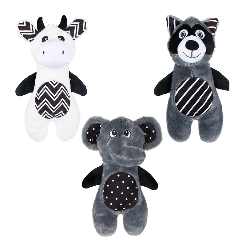Rena Pet Black and White Animal Squeaker Stuffed Chew Plush Dog Toy