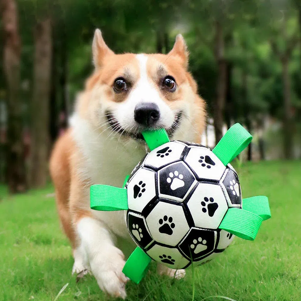 Dog Toys Interactive Pet Football Toys with Grab Tabs Dog Outdoor Training Soccer Pet Bite Chew Balls for Dog Accessories