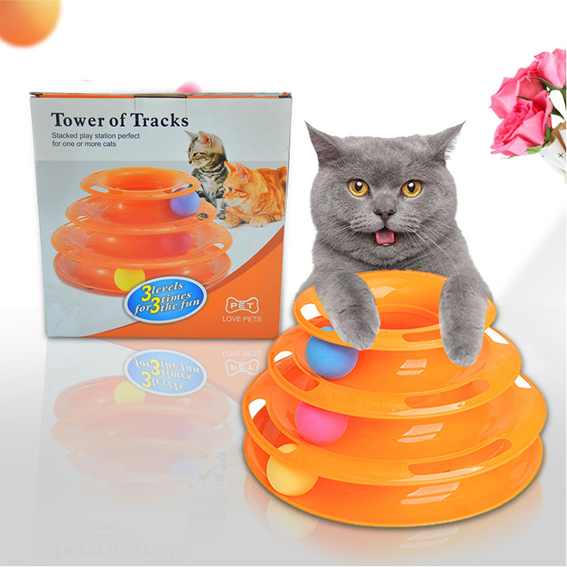 Custom Eco- Friendly Removable Training Exercise 3 Level Plastic Roller Tracks Tower Cat Ball Toy Interactive Pet Cat Toy
