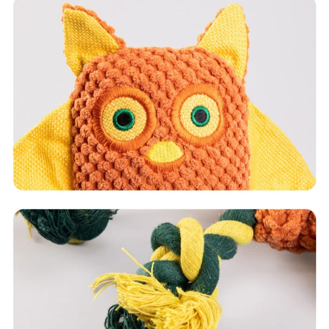 Owl Soft Plush Rope Knotted Dog Chewy Squeaky Wholesale Pet Toys