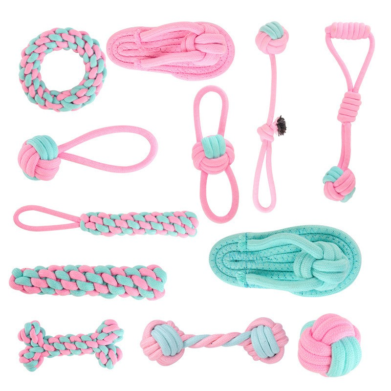 Dog Toy Pet Supplies Set Woven Cotton Rope Candy-Colored Teething Rope Set