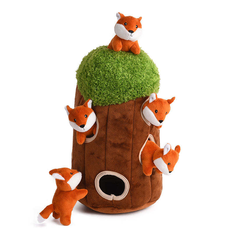 Best Selling Plush Toy Hole with Animals Squeaky Interactive Pet Tree Toy