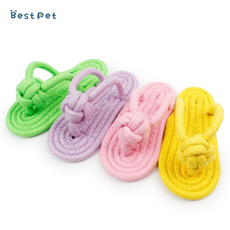 Colorful Cotton Rope Braided Slippers Dog Toys Wholesale Dog Chewing Knot Teething Toy Outdoor Pet Supplies