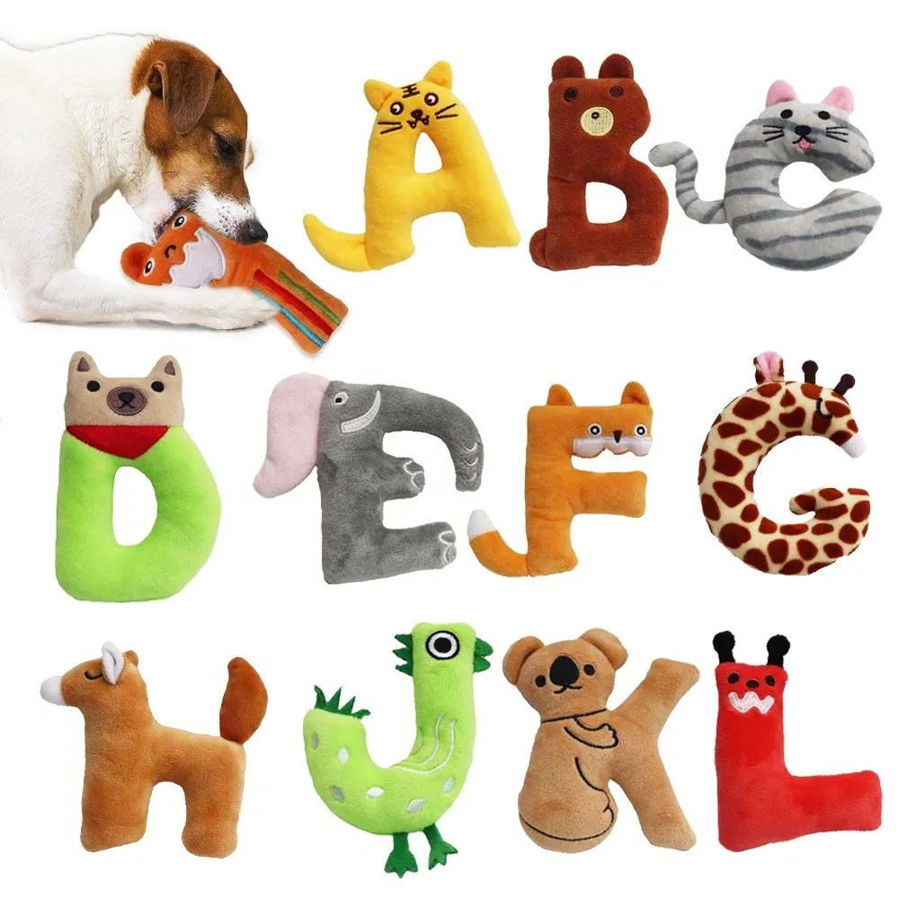 Dog Accessories Cute Animal Chew Toys for Dogs Alphabet Pet Plush Toys Squeaky Dog Toy Plush