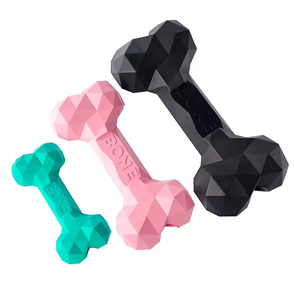 Diamond Bone Treat Food Stuff Dispensing Natural Rubber Dog Treat Bone Bite Chew Toy