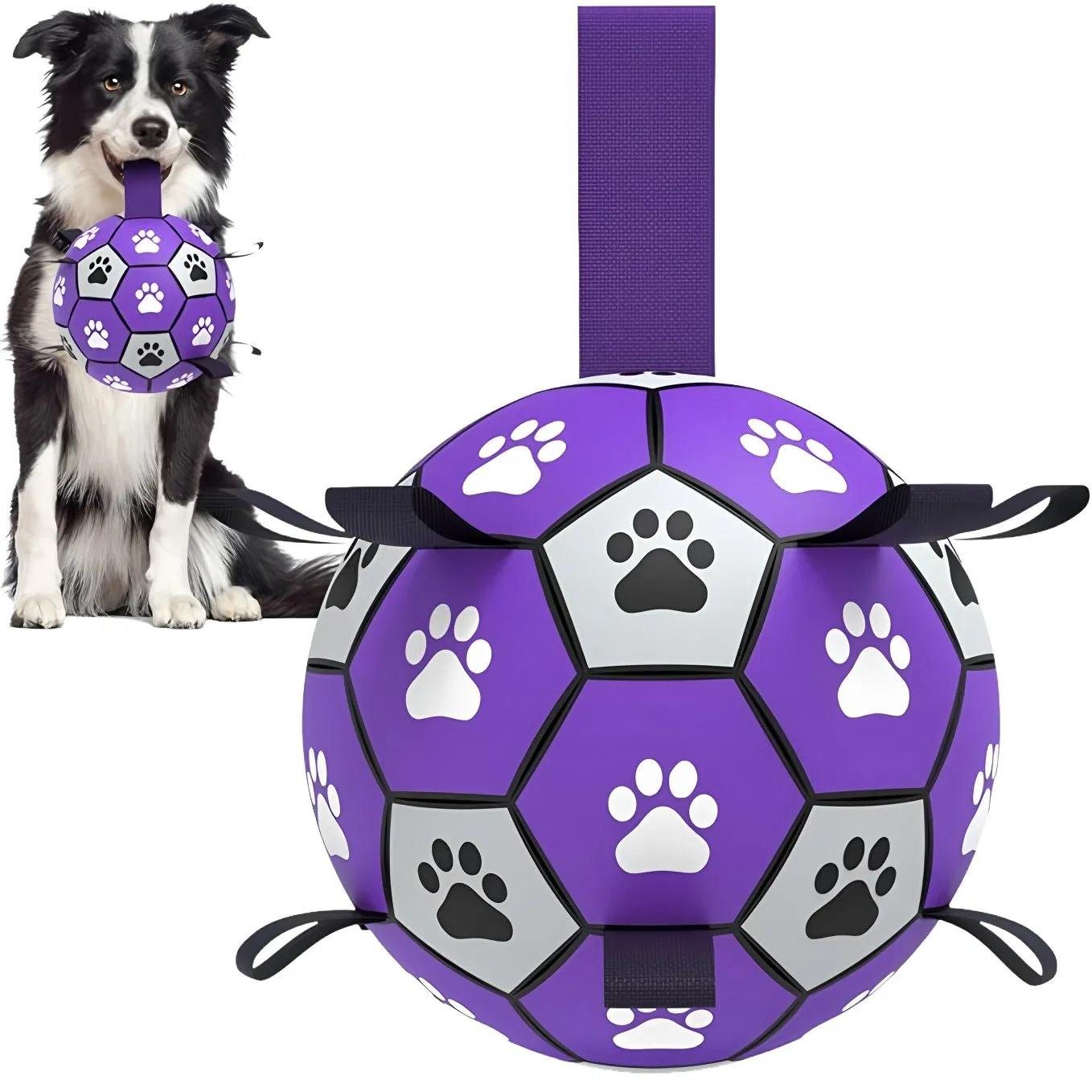 Dog Ball Toys Outdoor Soccer Dog Pet Toys Dog Soccer Ball with Nylon Straps for Indoor Outdoor Toy Games Interactive Dog Toys for Tug of War