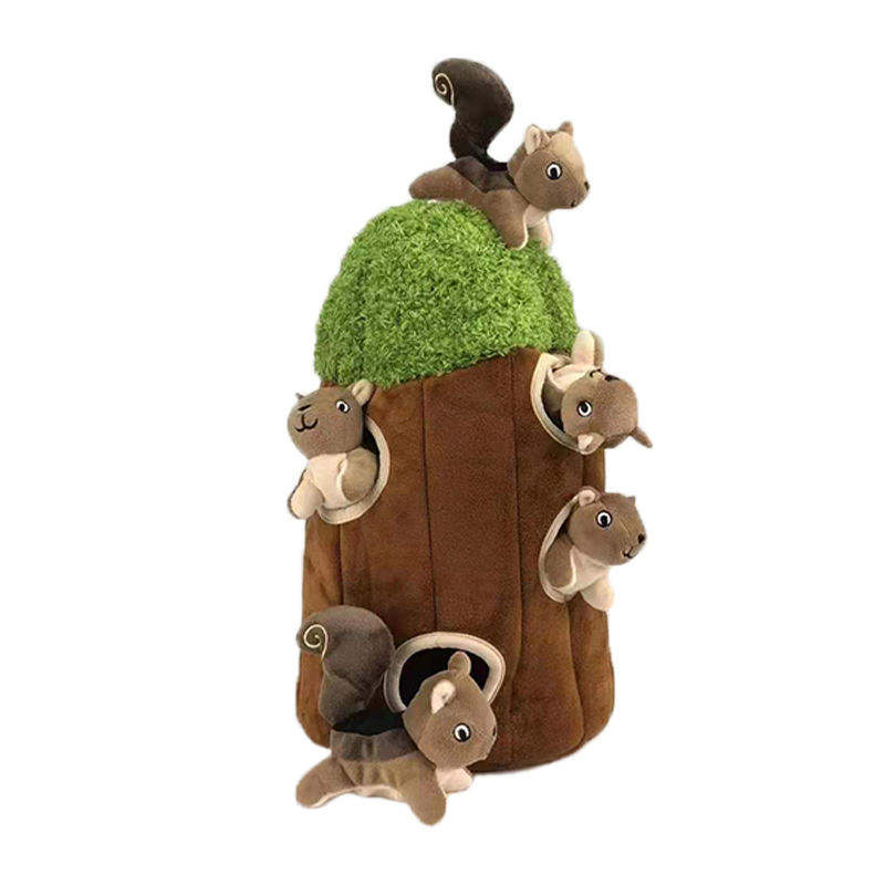 Best Selling Plush Toy Hole with Animals Squeaky Interactive Pet Tree Toy